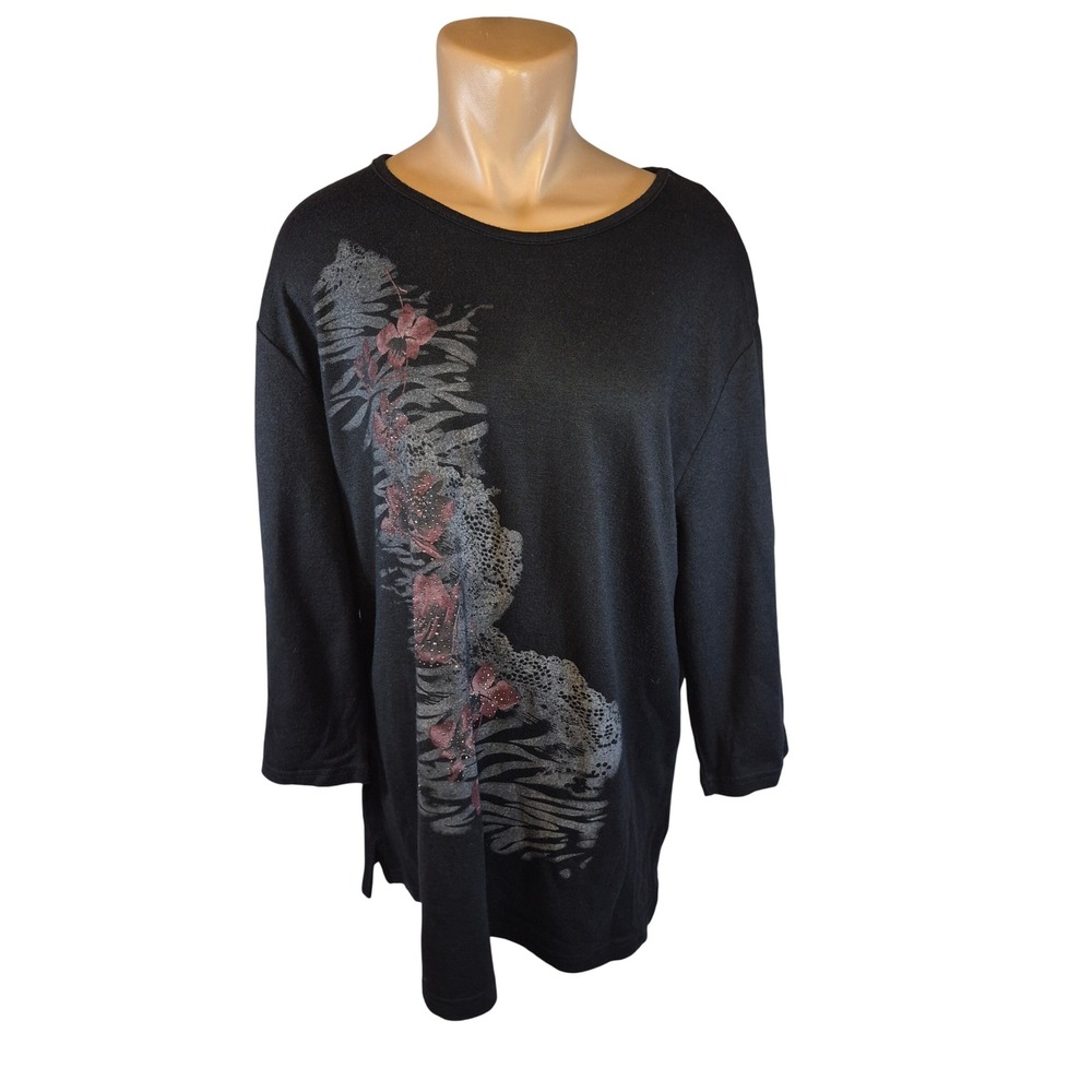 Plus Size Periwinkle Graphic Print Sweater Glitter Floral Zebra Print Boho XXL